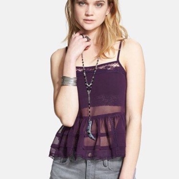 Free People Tops - Free People Eggplant Lace Trim Peplum Cami